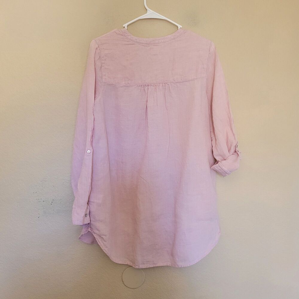 Sigrid Olsen Womens 100% Linen Long Sleeve Casual Shirt Tunic Top Sz Small Pink - Picture 8 of 8